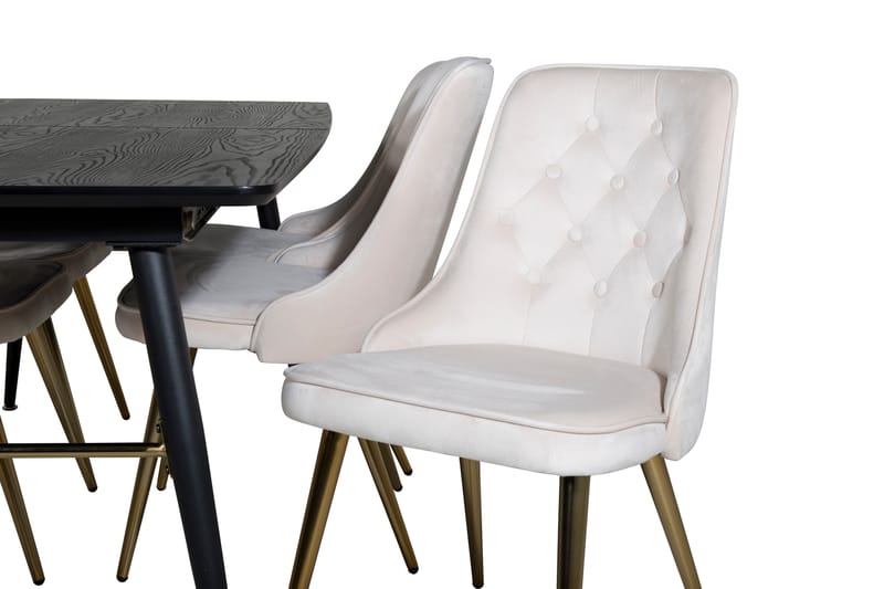 Gold Spisegruppe Forlengningsbar 180-220 cm Rektangulær med 6 Velvet Stoler - Beige - Møbler - Bord - Spisegrupper