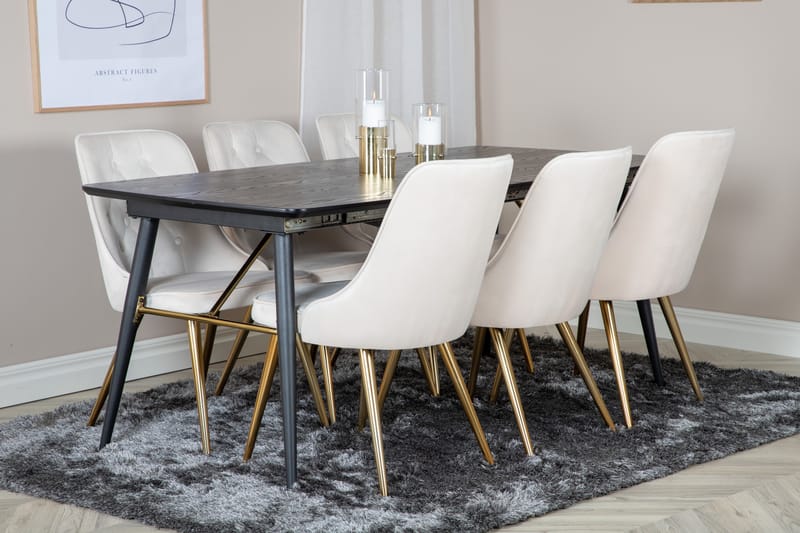 Gold Spisegruppe Forlengningsbar 180-220 cm Rektangulær med 6 Velvet Stoler - Beige - Møbler - Bord - Spisegrupper