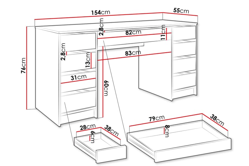 Harland Sminkbord 154 cm - Hvit - Møbler - Bord - Sminkebord & toalettbord