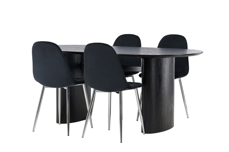 Isolde Spisegruppe 180 cm Oval med 4 Bennie Stoler - Svart - Møbler - Bord - Spisegrupper