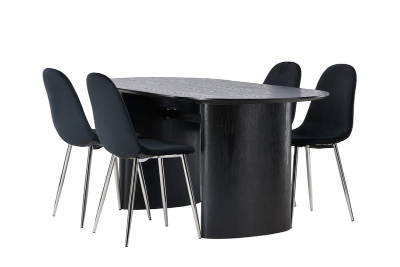 Isolde Spisegruppe 180 cm Oval med 4 Bennie Stoler - Svart - Møbler - Bord - Spisegrupper