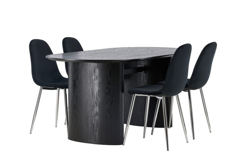 Isolde Spisegruppe 180 cm Oval med 4 Bennie Stoler - Svart - Møbler - Bord - Spisegrupper