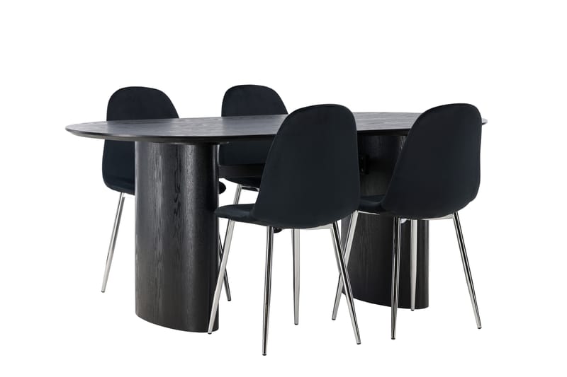 Isolde Spisegruppe 180 cm Oval med 4 Bennie Stoler - Svart - Møbler - Bord - Spisegrupper