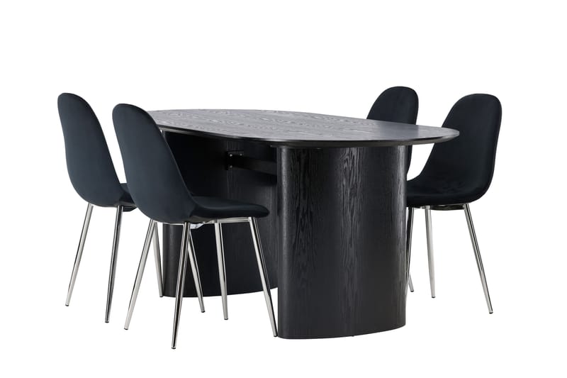 Isolde Spisegruppe 180 cm Oval med 4 Bennie Stoler - Svart - Møbler - Bord - Spisegrupper