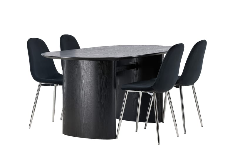 Isolde Spisegruppe 180 cm Oval med 4 Bennie Stoler - Svart - Møbler - Bord - Spisegrupper