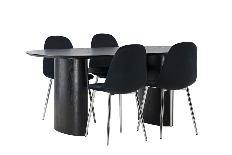 Isolde Spisegruppe 180 cm Oval med 4 Bennie Stoler - Svart - Møbler - Bord - Spisegrupper