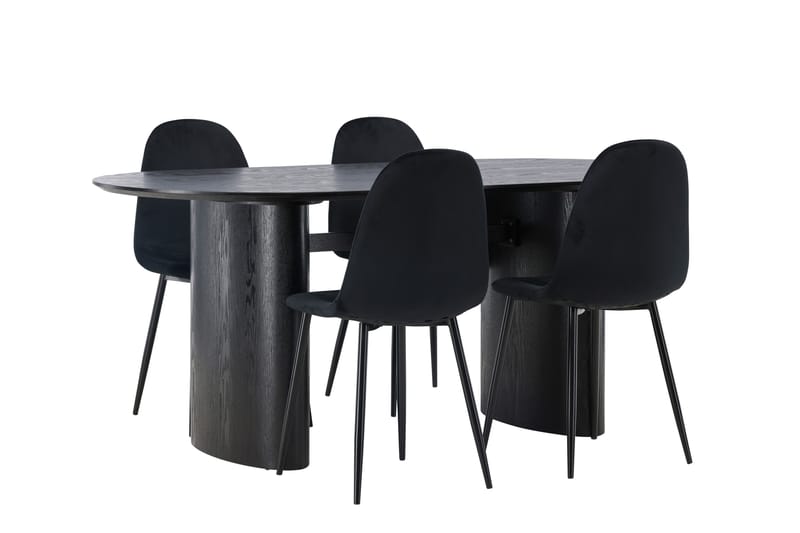 Isolde Spisegruppe 180 cm Oval med 4 Bennie Stoler - Svart - Møbler - Bord - Spisegrupper