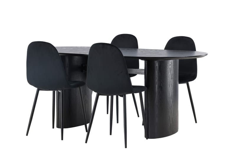 Isolde Spisegruppe 180 cm Oval med 4 Bennie Stoler - Svart - Møbler - Bord - Spisegrupper