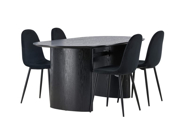 Isolde Spisegruppe 180 cm Oval med 4 Bennie Stoler - Svart - Møbler - Bord - Spisegrupper