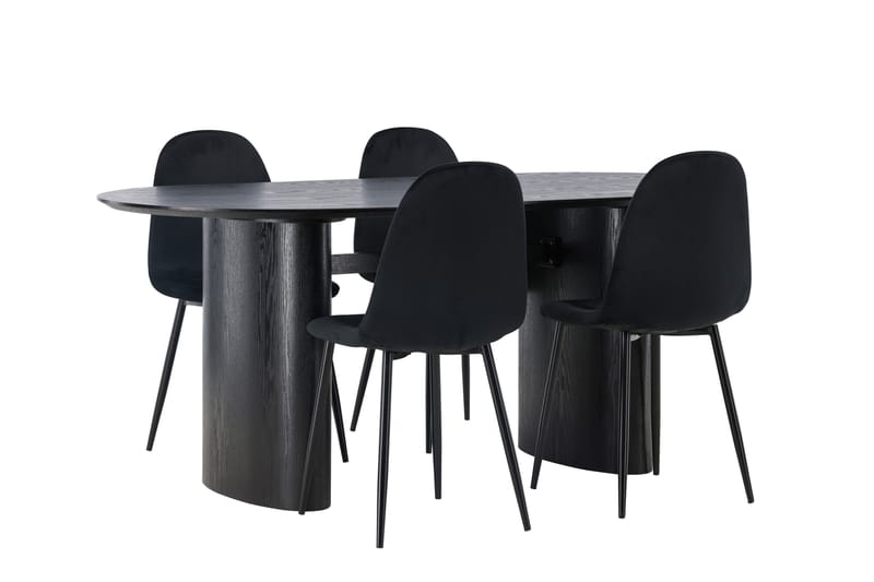 Isolde Spisegruppe 180 cm Oval med 4 Bennie Stoler - Svart - Møbler - Bord - Spisegrupper