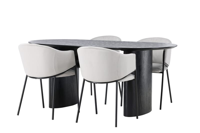 Isolde Spisegruppe 180 cm Oval med 4 Evelina Stoler - Sort - Møbler - Bord - Spisegrupper