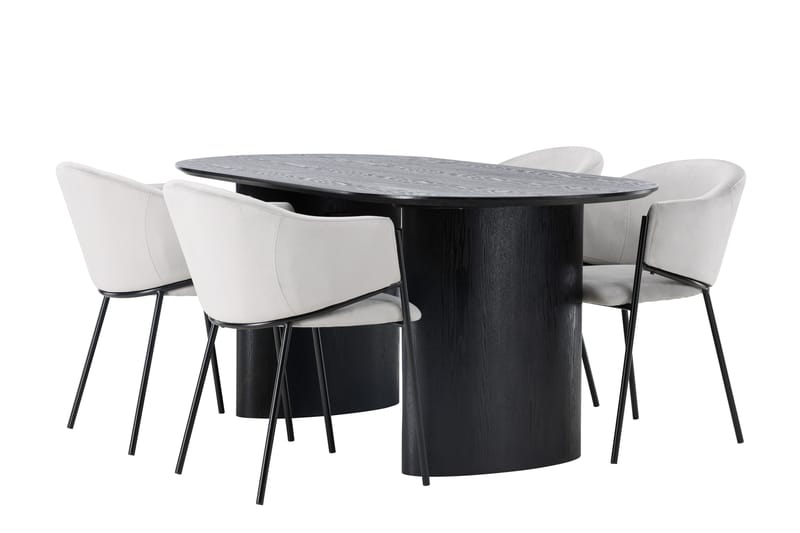 Isolde Spisegruppe 180 cm Oval med 4 Evelina Stoler - Sort - Møbler - Bord - Spisegrupper