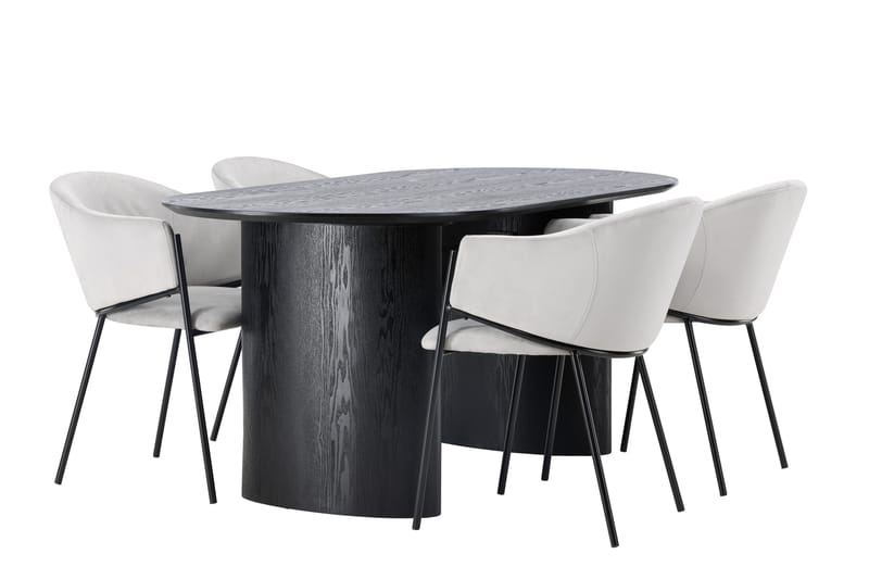 Isolde Spisegruppe 180 cm Oval med 4 Evelina Stoler - Sort - Møbler - Bord - Spisegrupper