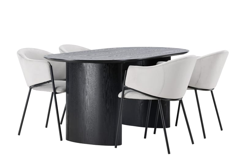 Isolde Spisegruppe 180 cm Oval med 4 Evelina Stoler - Sort - Møbler - Bord - Spisegrupper