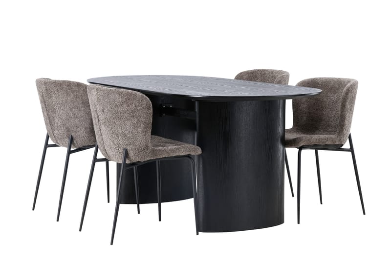 Isolde Spisegruppe 180 cm Oval med 4 Modesto Stoler - Sort - Møbler - Bord - Spisegrupper