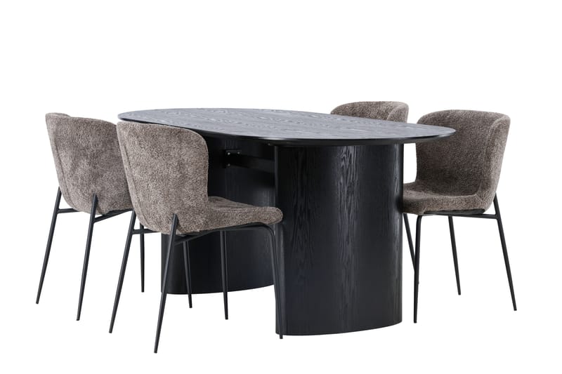 Isolde Spisegruppe 180 cm Oval med 4 Modesto Stoler - Sort - Møbler - Bord - Spisegrupper