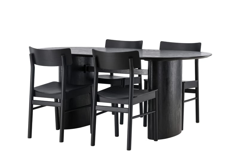 Isolde Spisegruppe 180 cm Oval med 4 Montros Stoler - Sort - Møbler - Bord - Spisegrupper