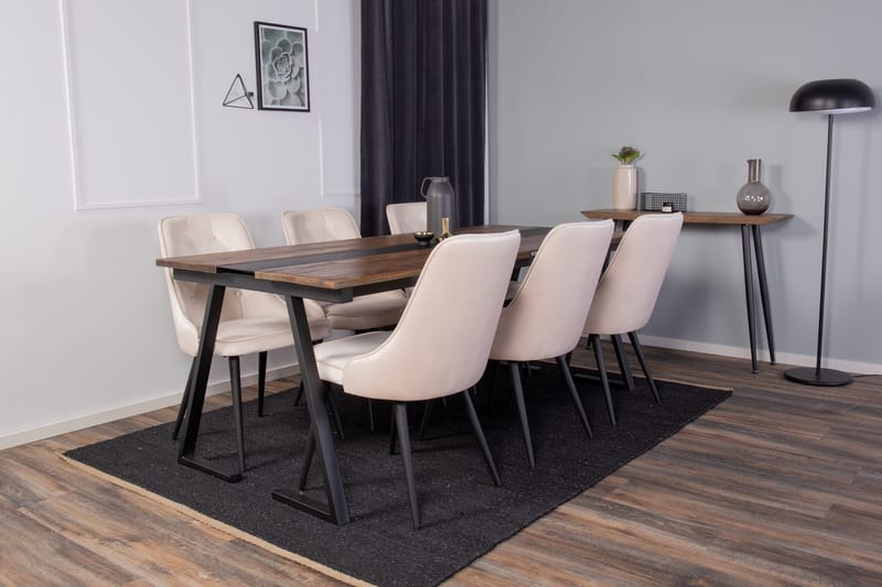 Jakarta Spisegruppe 200 cm Rektangulær med 6 Velvet Stoler - Beige - Møbler - Bord - Spisegrupper