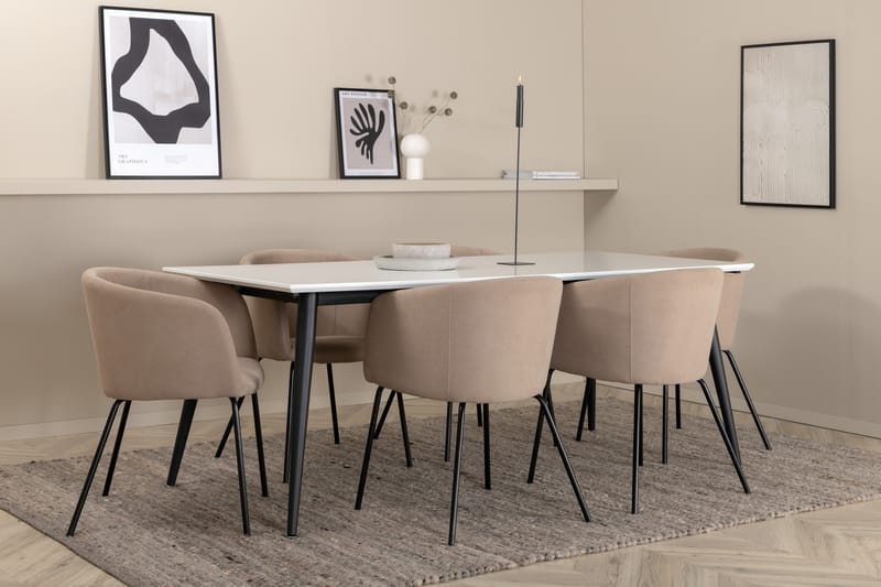 Jimms Spisegruppe 195 cm Rektangulær med 6 Berita Stoler - Beige - Møbler - Bord - Spisegrupper