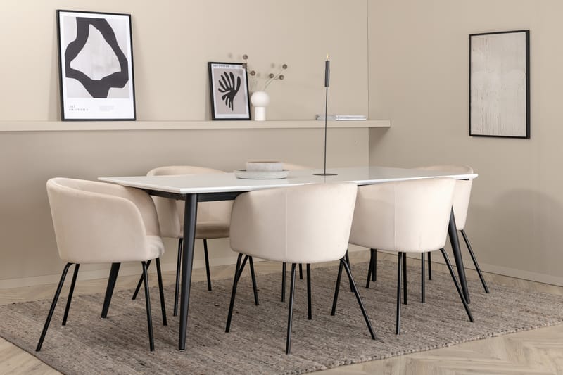 Jimms Spisegruppe 195 cm Rektangulær med 6 Berita Stoler - Beige - Møbler - Bord - Spisegrupper