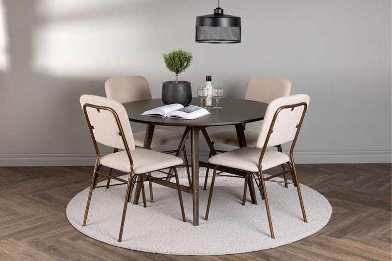 Kaseidon Spisegruppe 100 cm Rund med 4 Seda Stoler - Beige - Møbler - Bord - Spisegrupper