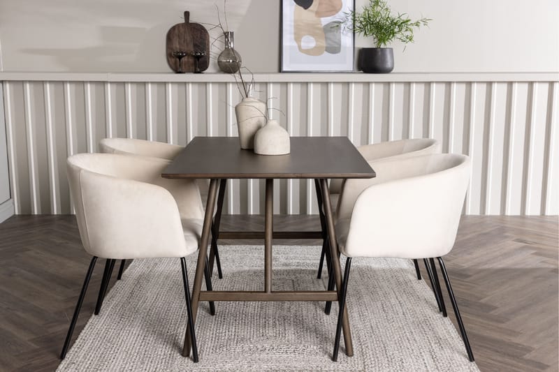 Kaseidon Spisegruppe 120 cm Rektangulær med 4 Berita Stoler - Beige - Møbler - Bord - Spisegrupper