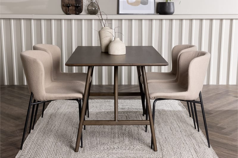 Kaseidon Spisegruppe 120 cm Rektangulær med 4 Modesto Stoler - Beige - Møbler - Bord - Spisegrupper