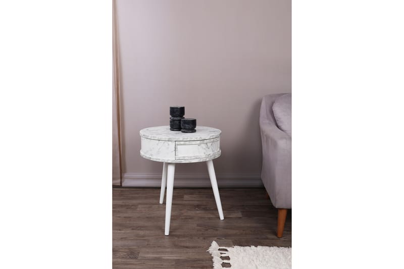 Yuvarlak Sidebord 58,5x50 cm Hvit - Hanah Home - Møbler - Bord - Avlastningsbord - Lampebord & sidebord