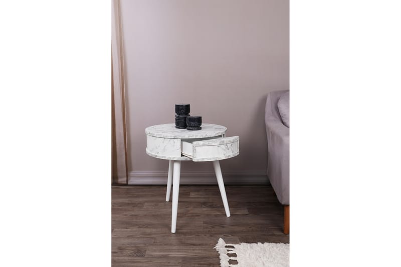 Yuvarlak Sidebord 58,5x50 cm Hvit - Hanah Home - Møbler - Bord - Avlastningsbord - Lampebord & sidebord