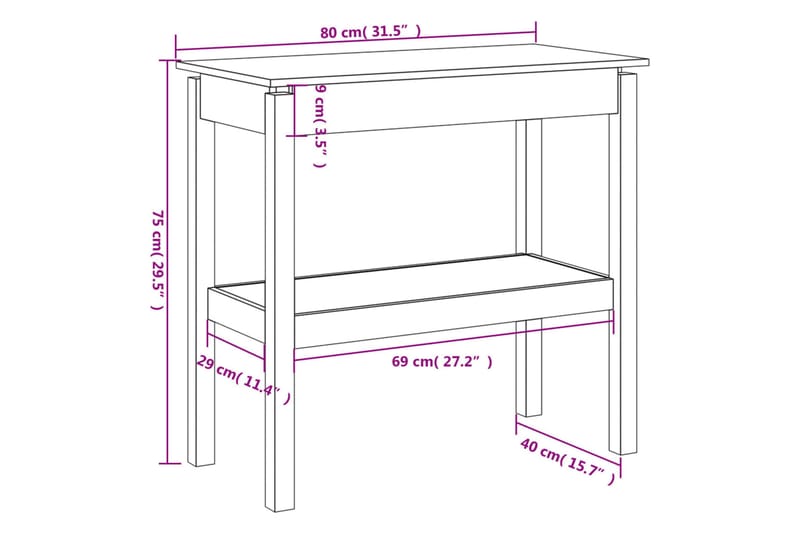 beBasic Konsollbord 80x40x75 cm heltre furu - Brun - Møbler - Bord - Avlastningsbord - Konsollbord