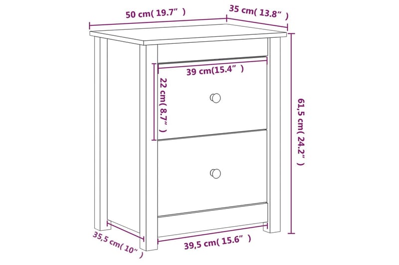 beBasic Nattbord 2 stk 50x35x61,5 heltre furu - Brun - Møbler - Bord - Avlastningsbord - Sengebord & nattbord