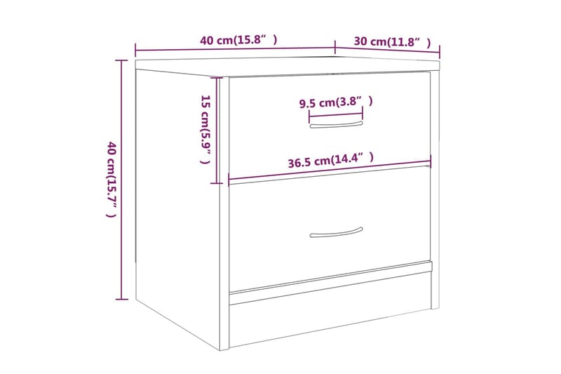 beBasic Nattbord 2 stk brun eik 40x30x40 cm konstruert tre - Brun - Møbler - Bord - Avlastningsbord - Sengebord & nattbord