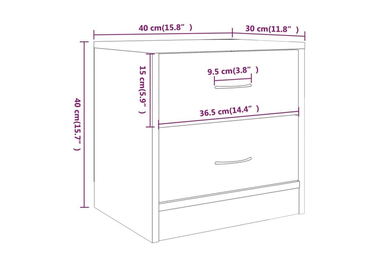 beBasic Nattbord 2 stk grå sonoma eik 40x30x40 cm konstruert tre - GrÃ¥ - Møbler - Bord - Avlastningsbord - Sengebord & nattbord