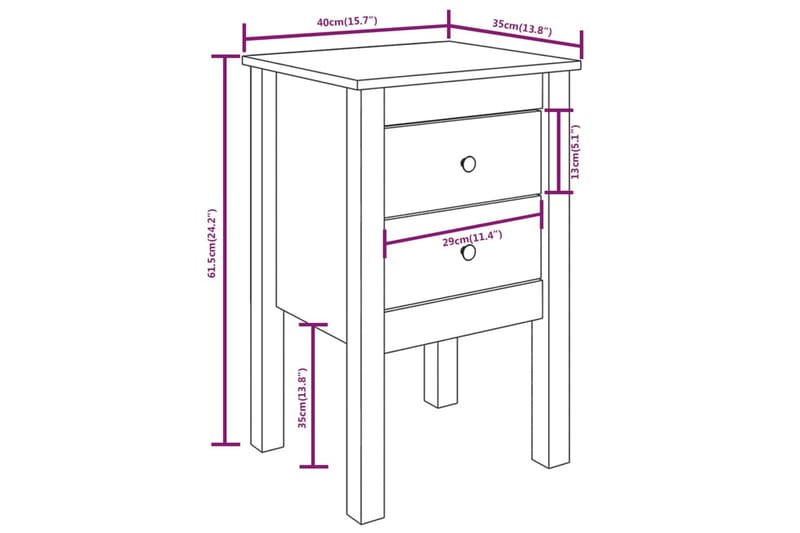 beBasic Nattbord 2 stk hvit 40x35x61,5 heltre furu - Hvit - Møbler - Bord - Avlastningsbord - Sengebord & nattbord