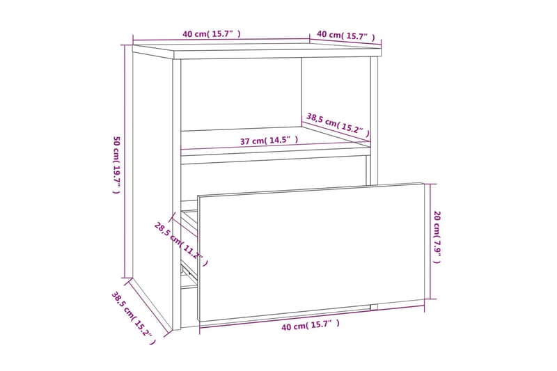 beBasic Nattbord 2 stk røkt eik 40x40x50 cm konstruert tre - Brun - Møbler - Bord - Avlastningsbord - Sengebord & nattbord