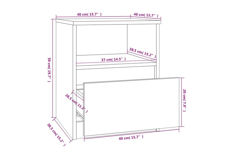 beBasic Nattbord røkt eik 40x40x50 cm konstruert tre - Brun - Møbler - Bord - Avlastningsbord - Sengebord & nattbord