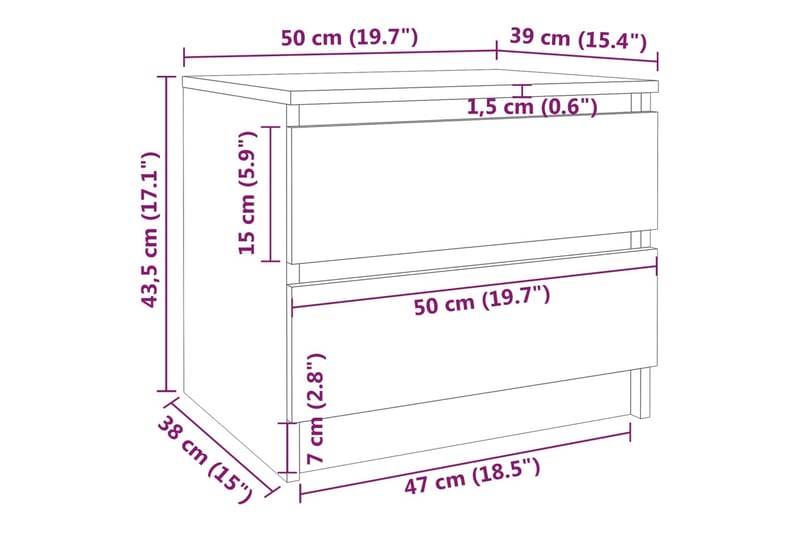 beBasic Nattbord røkt eik 50x39x43,5 cm konstruert tre - Brun - Møbler - Bord - Avlastningsbord - Sengebord & nattbord