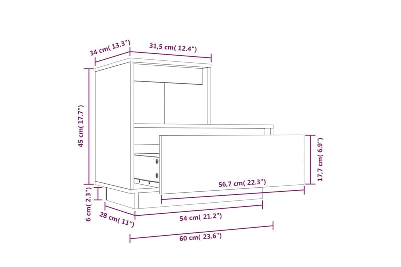 beBasic Nattbord svart 60x34x51 heltre furu - Svart - Møbler - Bord - Avlastningsbord - Sengebord & nattbord