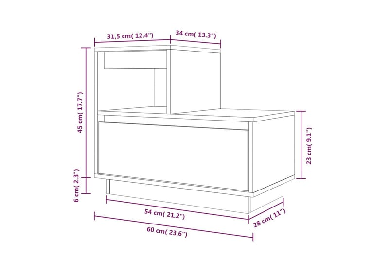 beBasic Nattbord svart 60x34x51 heltre furu - Svart - Møbler - Bord - Avlastningsbord - Sengebord & nattbord