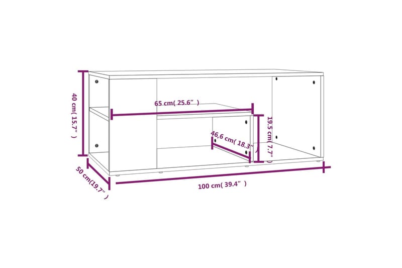 beBasic Salongbord brun eik 100x50x40 cm konstruert tre - Brun - Møbler - Bord - Avlastningsbord - Lampebord & sidebord