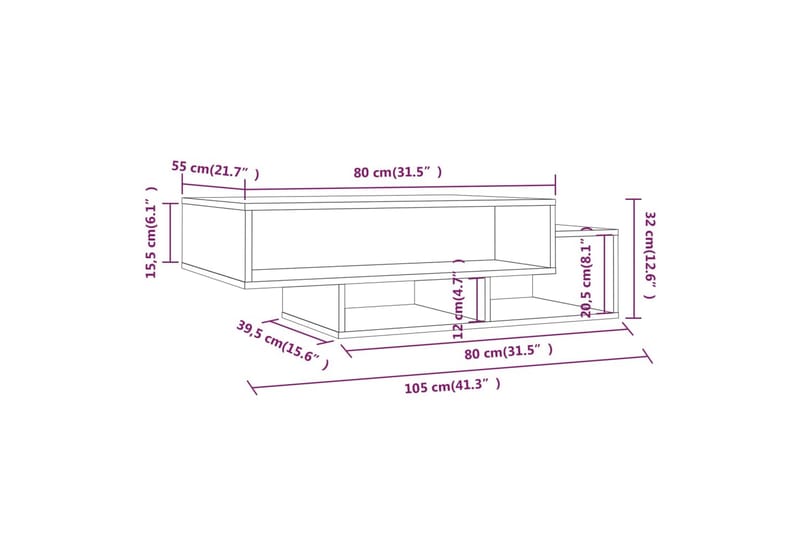 beBasic Salongbord brun eik 105x55x32 cm konstruert tre - Brun - Møbler - Bord - Avlastningsbord - Lampebord & sidebord