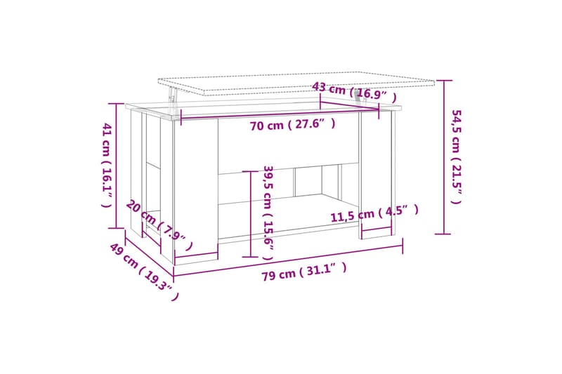 beBasic Salongbord grå sonoma 79x49x41 cm konstruert tre - GrÃ¥ - Møbler - Bord - Avlastningsbord - Lampebord & sidebord