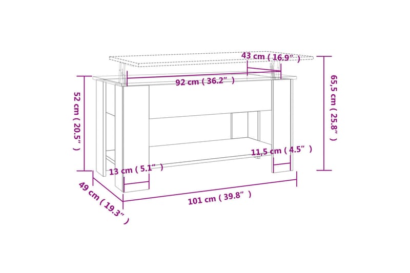 beBasic Salongbord hvit 101x49x52 cm konstruert tre - Hvit - Møbler - Bord - Avlastningsbord - Lampebord & sidebord