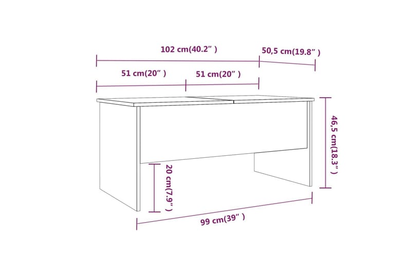 beBasic Salongbord hvit 102x50,5x46,5 cm konstruert tre - Hvit - Møbler - Bord - Avlastningsbord - Lampebord & sidebord