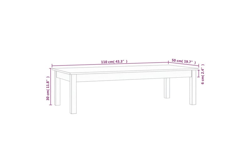 beBasic Salongbord hvit 110x50x30 cm heltre furu - Hvit - Møbler - Bord - Avlastningsbord - Lampebord & sidebord