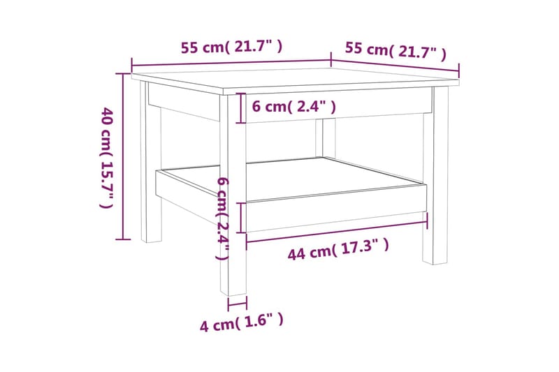 beBasic Salongbord hvit 55x55x40 cm heltre furu - Hvit - Møbler - Bord - Avlastningsbord - Lampebord & sidebord