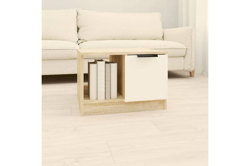 beBasic Salongbord hvit og sonoma eik 50x50x36 cm konstruert tre - Beige - Møbler - Bord - Avlastningsbord - Lampebord & sidebord