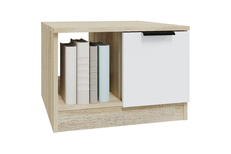 beBasic Salongbord hvit og sonoma eik 50x50x36 cm konstruert tre - Beige - Møbler - Bord - Avlastningsbord - Lampebord & sidebord