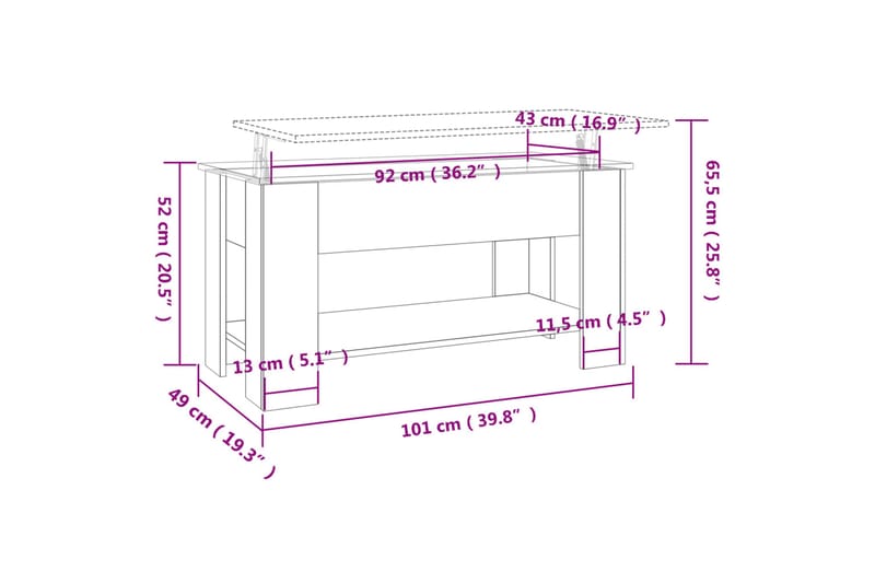 beBasic Salongbord sonoma eik 101x49x52 cm konstruert tre - Brun - Møbler - Bord - Avlastningsbord - Lampebord & sidebord