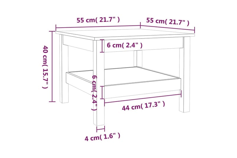 beBasic Salongbord svart 55x55x40 cm heltre furu - Svart - Møbler - Bord - Avlastningsbord - Lampebord & sidebord